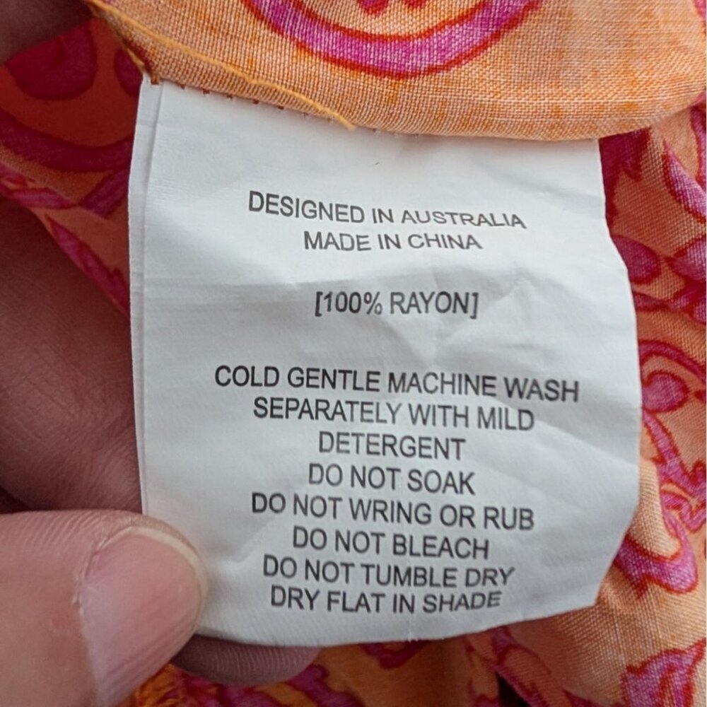 Abel the Label Leonard Floral Dress Womens Size Medium Orange Pink V Neck Rayon - Picture 6 of 11